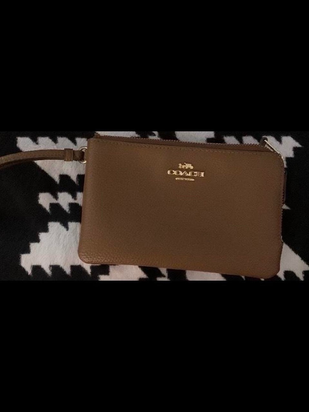 Coach Brown Leather Wristlet with Gold Logo